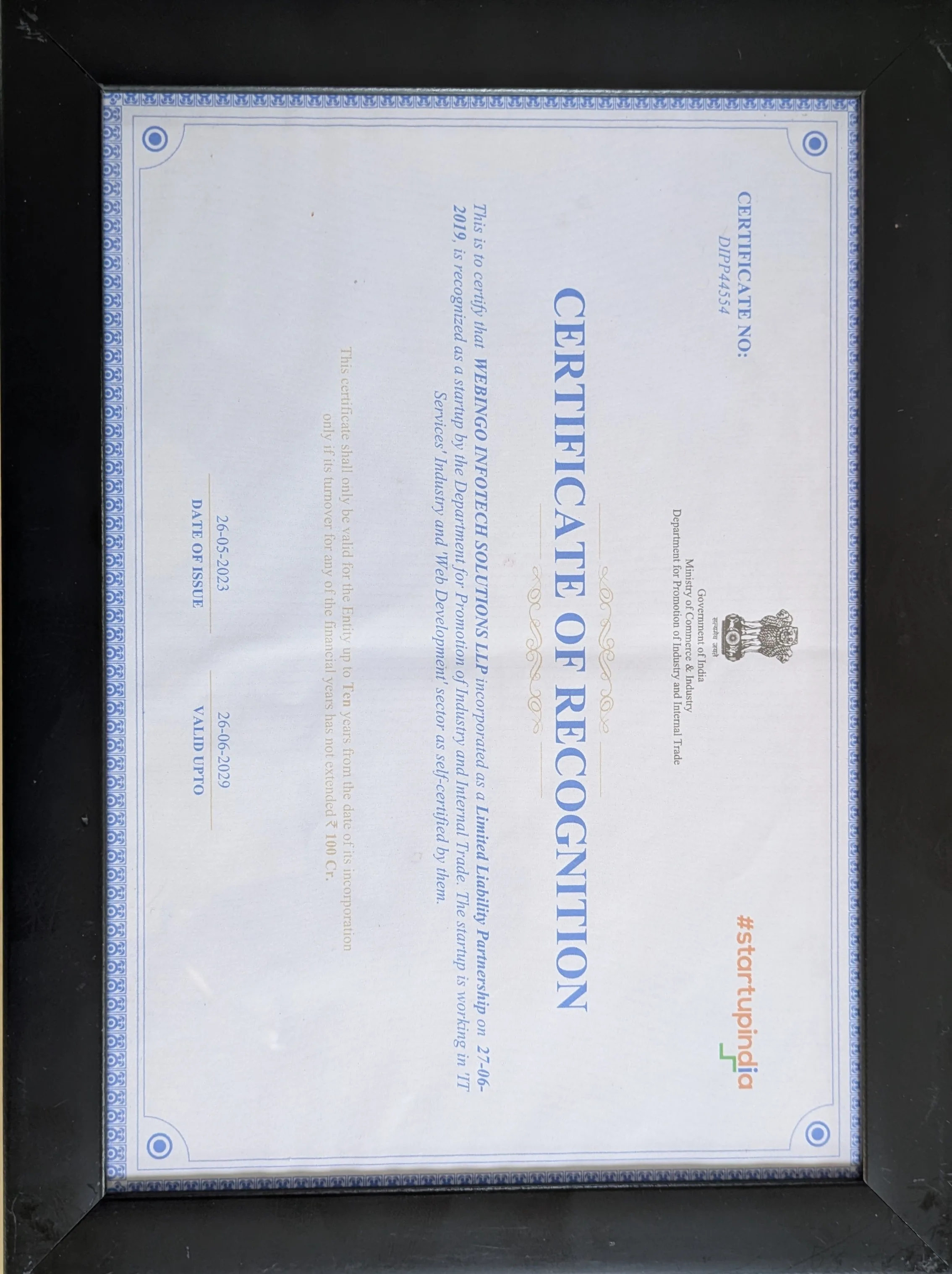Startup India certificate