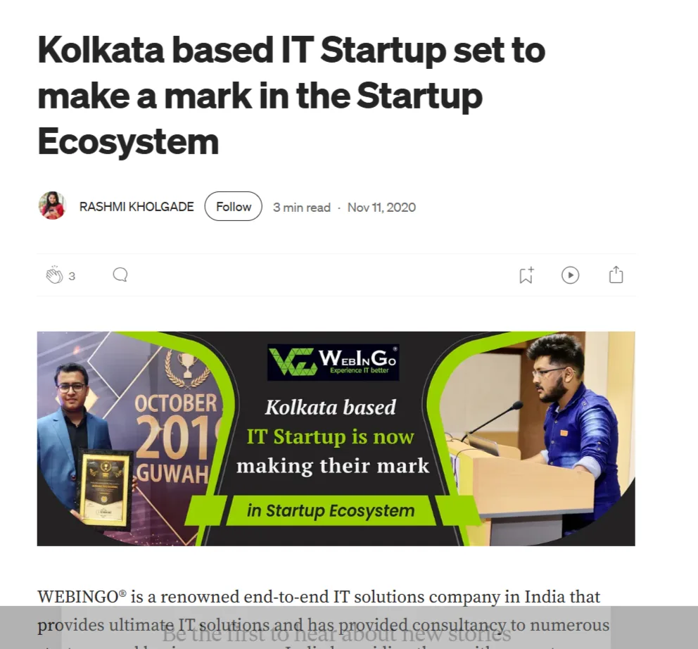 Medium article about Kolkata startup Webingo